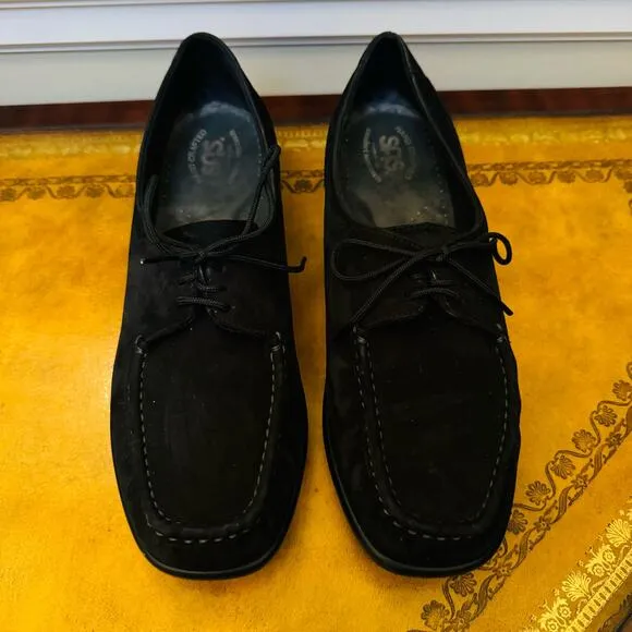 SAS Petra Charcoal Black Suede Leather Handcraft Comfort Moccasin Lace Shoes 10