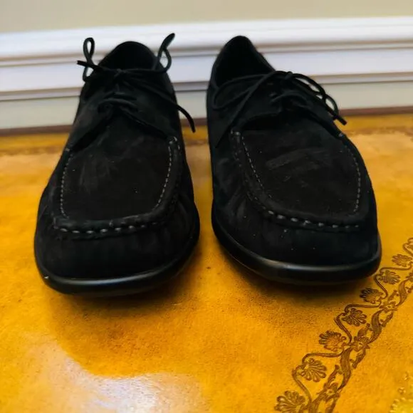 SAS Petra Charcoal Black Suede Leather Handcraft Comfort Moccasin Lace Shoes 10