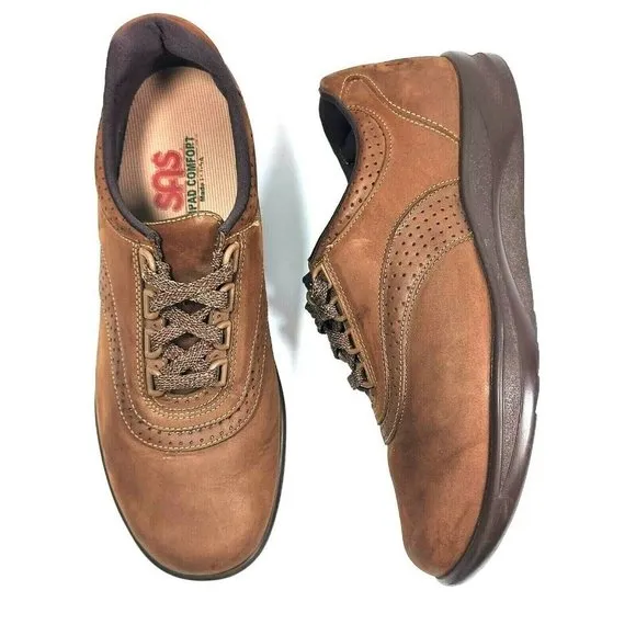 SAS Walk Easy Chocolate Brown Nubuck Leather Lace Up Sneakers Shoes Women's 10M