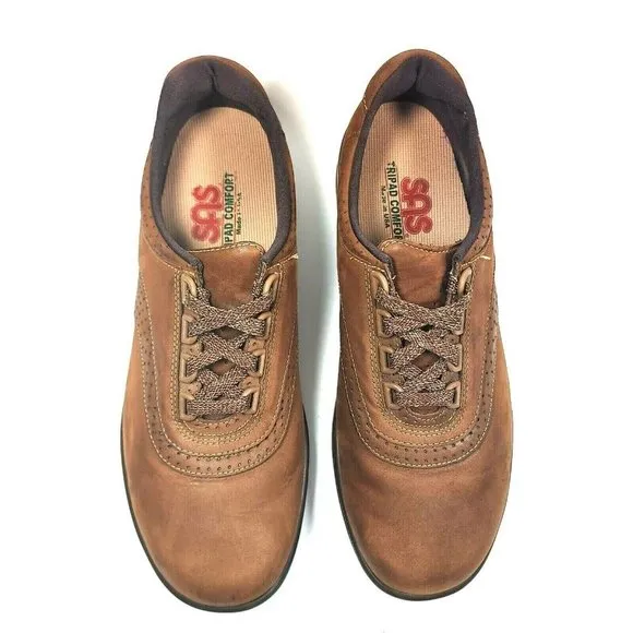 SAS Walk Easy Chocolate Brown Nubuck Leather Lace Up Sneakers Shoes Women's 10M