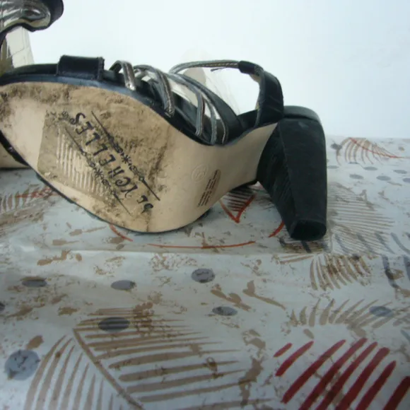 Seychelles Black Silver Caged Cone Heel Ankle Strap Sandal Size 5.5 Disco Night
