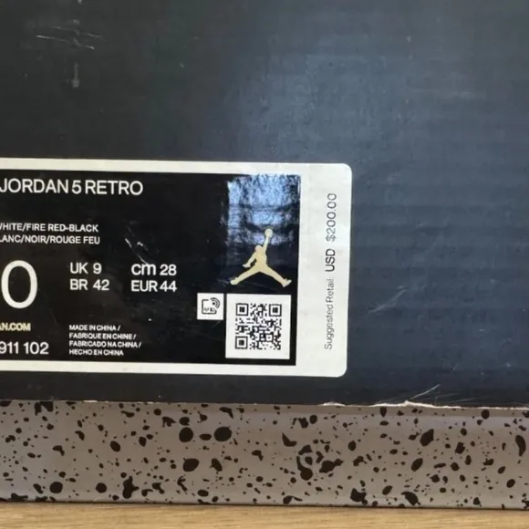 Size 10 M- Air Jordan 5 Retro 'White Fire Red'