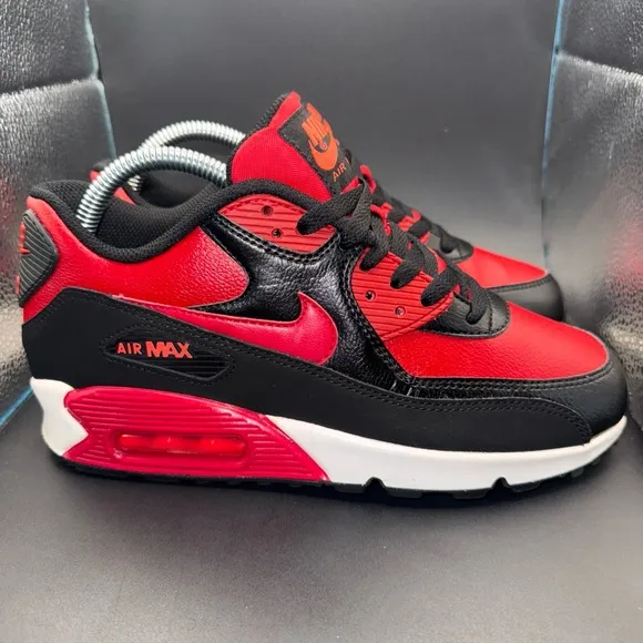 Size 6Y- Nike Shoes Air Max 90 LTR Sneakers Gym Red Low 724821-601, CLEAN, 8/10