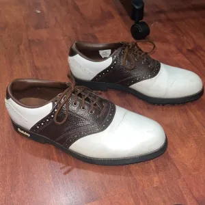 size 8 1/2 men’s brown and white foot joy golf shoes
