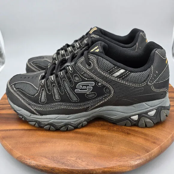 Skechers After Burn Shoes Men's 10 Extra Wide Black Leather Walking Sneakers