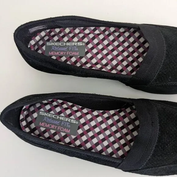 Skechers Black Suede Slip On Shoes Women's 10