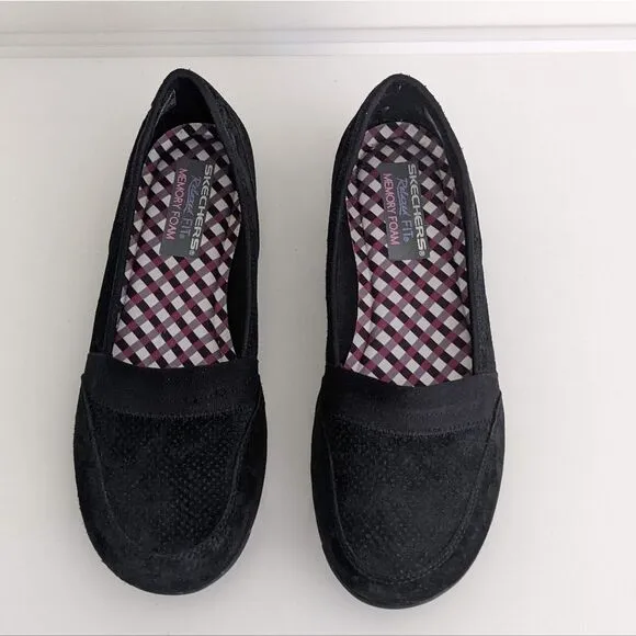 Skechers Black Suede Slip On Shoes Women's 10