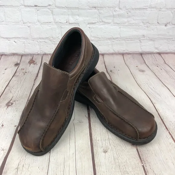 Skechers Brown Leather Slip On Loafers Men's US 11