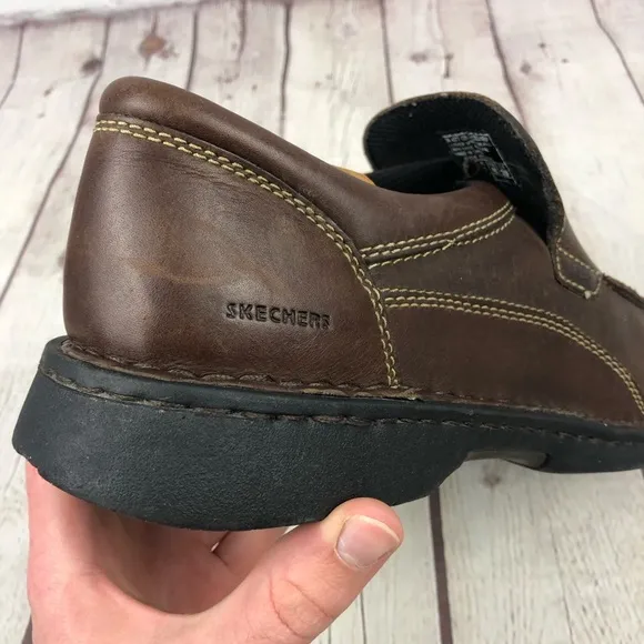 Skechers Brown Leather Slip On Loafers Men's US 11