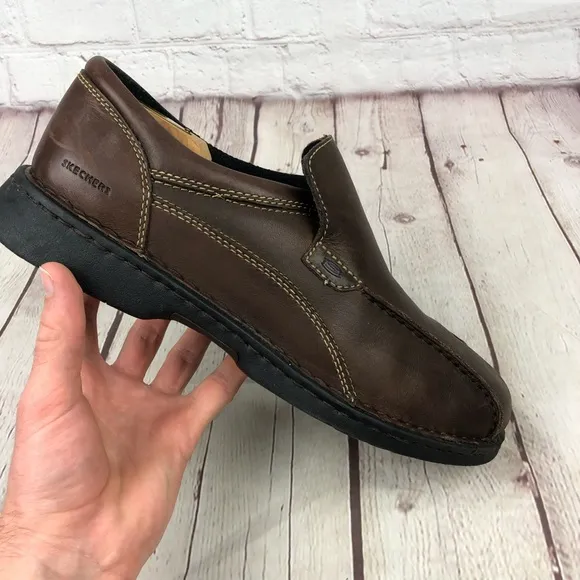 Skechers Brown Leather Slip On Loafers Men's US 11