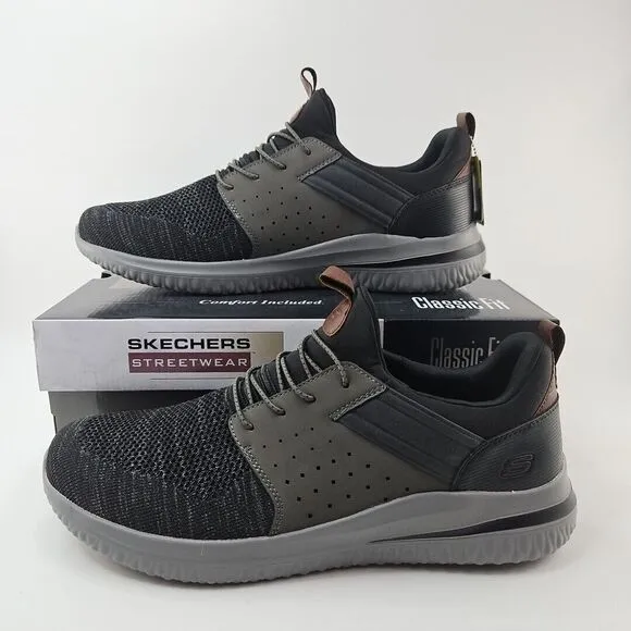 Skechers Delson 3.0 Cicada Shoes Slip On‎ Grey Black Men's Size 13 New