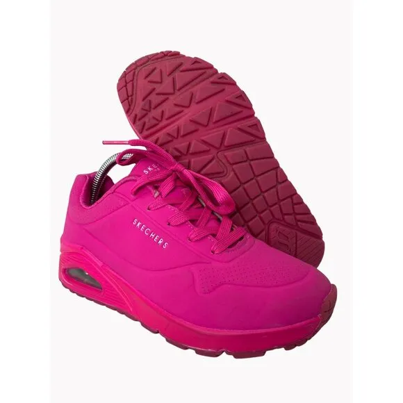 Skechers girls size 4.5 Street Uno Night Shades HOT PINK Very Good condition