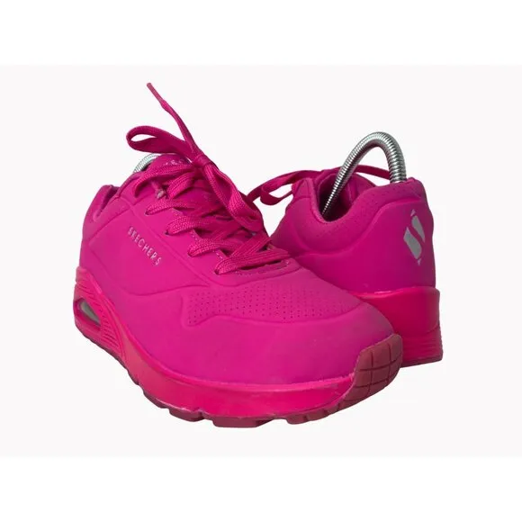 Skechers girls size 4.5 Street Uno Night Shades HOT PINK Very Good condition