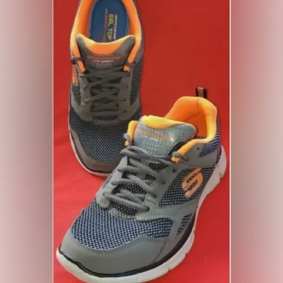 Skechers Lite-Weight Men's Athletic Shoes 8.5M Gray Orange Memory Foam