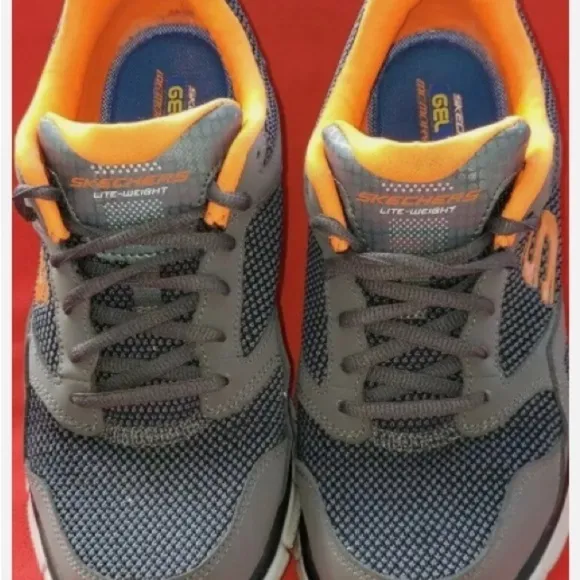 Skechers Lite-Weight Men's Athletic Shoes 8.5M Gray Orange Memory Foam
