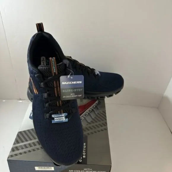 Skechers Men's Glide Step Fasten Up Navy/Black Size 7.5  New in Box