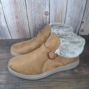 Skechers Skipper Cuddle Joy Slip On Ankle Boots Junior Girls Size 6 Chestnut NEW