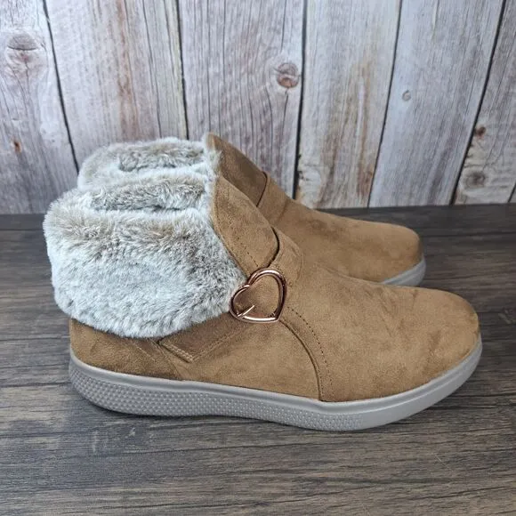 Skechers Skipper Cuddle Joy Slip On Ankle Boots Junior Girls Size 6 Chestnut NEW