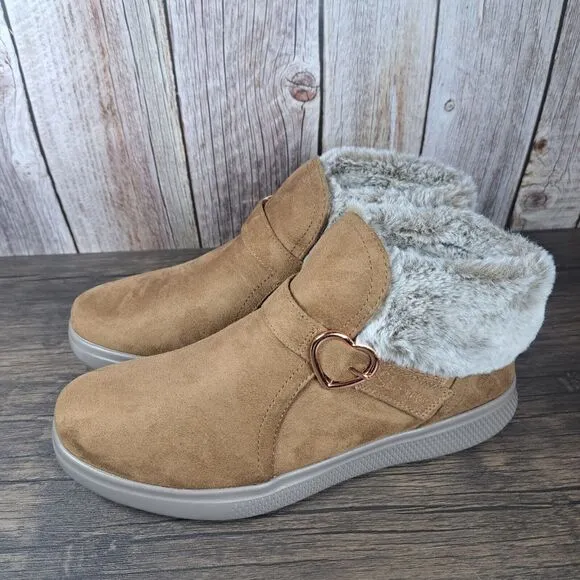 Skechers Skipper Cuddle Joy Slip On Ankle Boots Junior Girls Size 6 Chestnut NEW