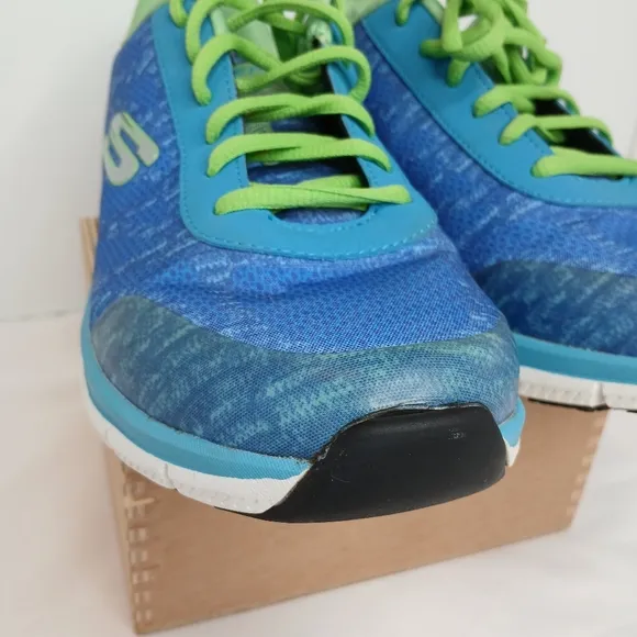 Skechers Work Slip Resistan Womens 8.5 Sneakers Blue Grn Air Cooled Memory Foam