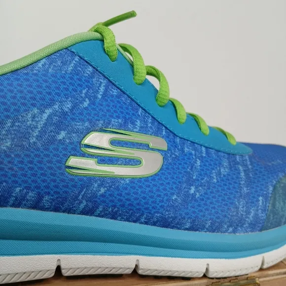 Skechers Work Slip Resistan Womens 8.5 Sneakers Blue Grn Air Cooled Memory Foam