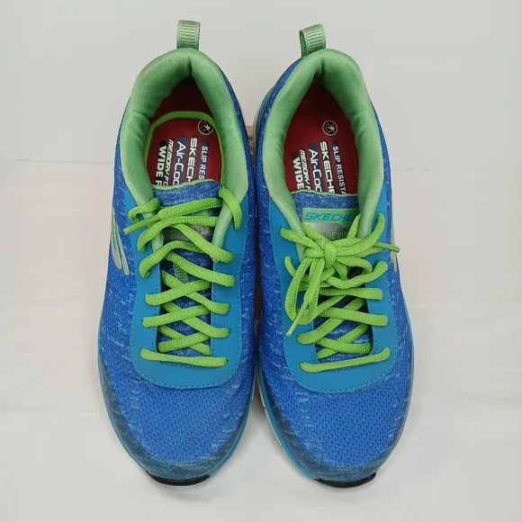 Skechers Work Slip Resistan Womens 8.5 Sneakers Blue Grn Air Cooled Memory Foam