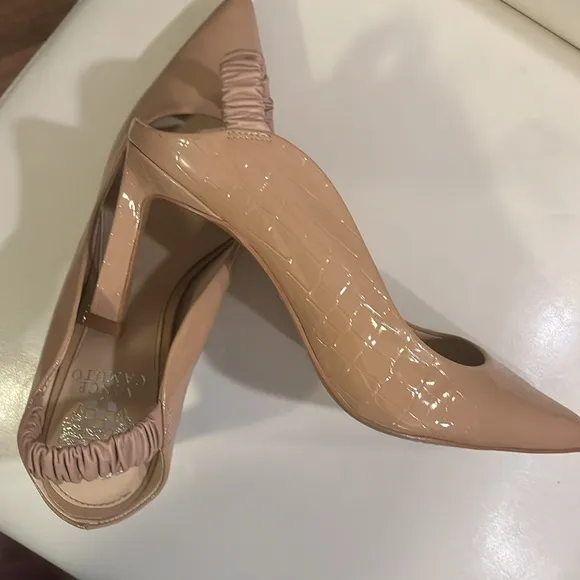 Sling back croc leather heels