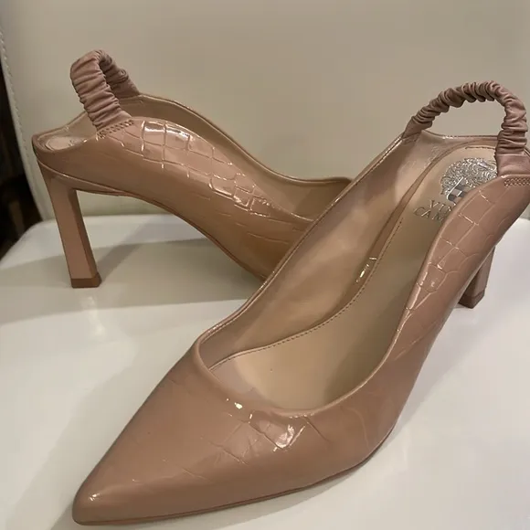 Sling back croc leather heels