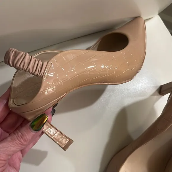 Sling back croc leather heels