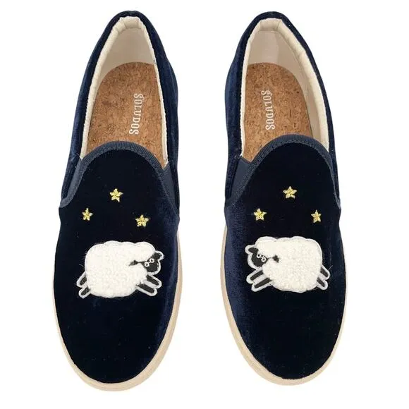 Soludos Velvet Sheep Sneaker Embroidered Metallic Stars Slip On Shoes Size 7.5