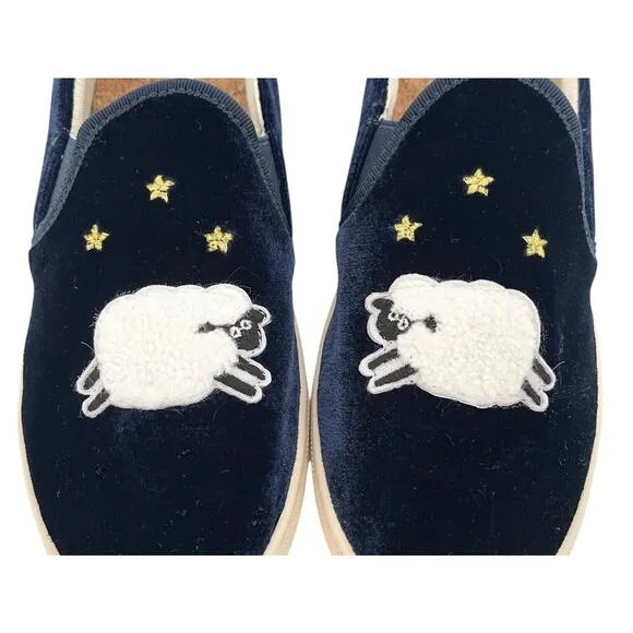Soludos Velvet Sheep Sneaker Embroidered Metallic Stars Slip On Shoes Size 7.5