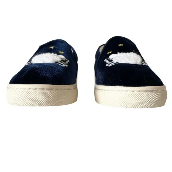 Soludos Velvet Sheep Sneaker Embroidered Metallic Stars Slip On Shoes Size 7.5