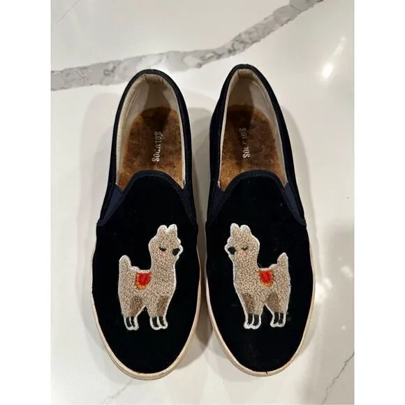 Soludos Anthropologie Navy Velour Velvet and Llama Slip-on Shoes Women’s Sz 9