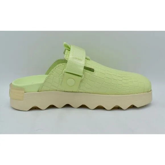 Sorel Womens Size 8 Viibe Lime Green White Croc Embossed Slip On Clogs Shoes