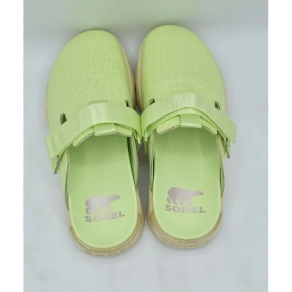 Sorel Womens Size 8 Viibe Lime Green White Croc Embossed Slip On Clogs Shoes