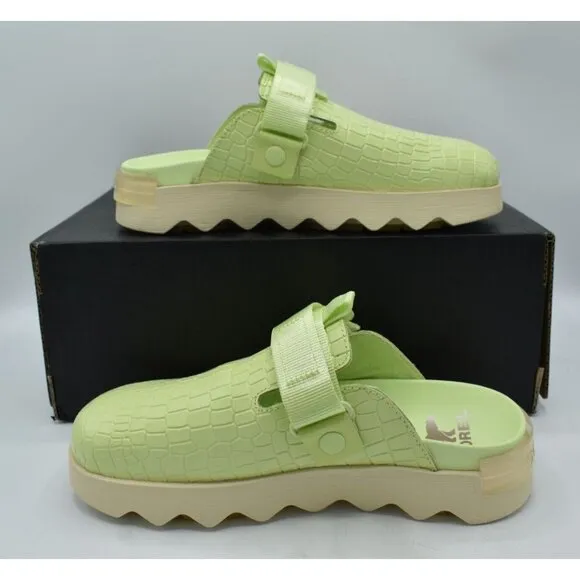 Sorel Womens Size 8 Viibe Lime Green White Croc Embossed Slip On Clogs Shoes