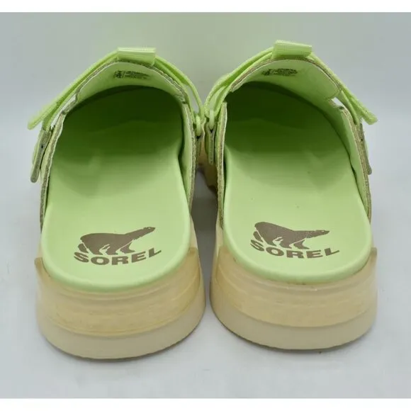 Sorel Womens Size 8 Viibe Lime Green White Croc Embossed Slip On Clogs Shoes