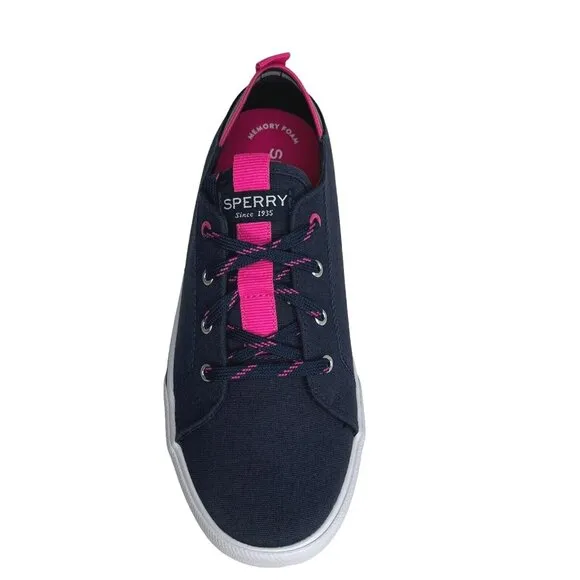 Sperry Hy Port Youth Girl's Casual Canvas Shoes Size 4-5 Navy Blue/Pink