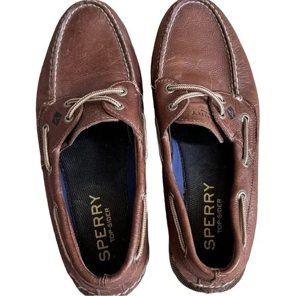 Sperry Men’s Authentic Original Cross Lace Brown Boat Shoes. 9.5.