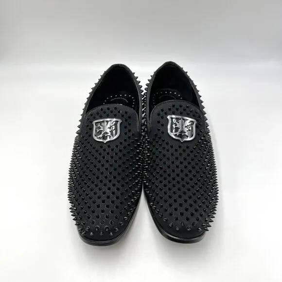 Stacy Adams Mens 7.5M Sabre Black Spiked Studded Slip On Loafers Shoes