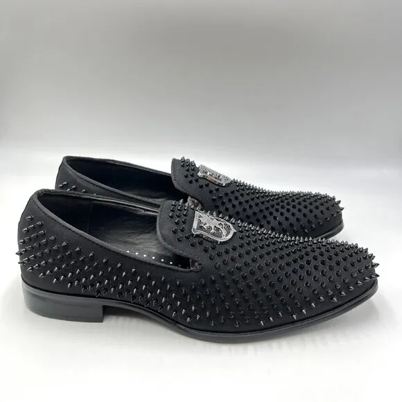 Stacy Adams Mens 7.5M Sabre Black Spiked Studded Slip On Loafers Shoes