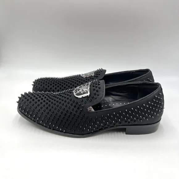 Stacy Adams Mens 7.5M Sabre Black Spiked Studded Slip On Loafers Shoes