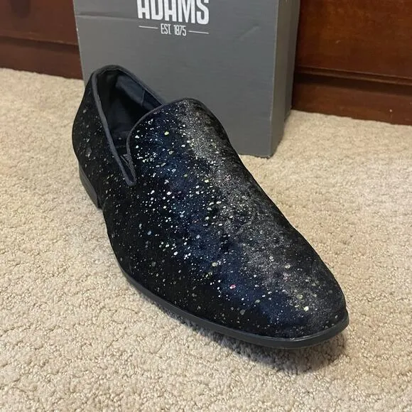 Stacy Adams Men's Stellar Glitter Plain Toe Slip On Loafer Black Velour Size 12