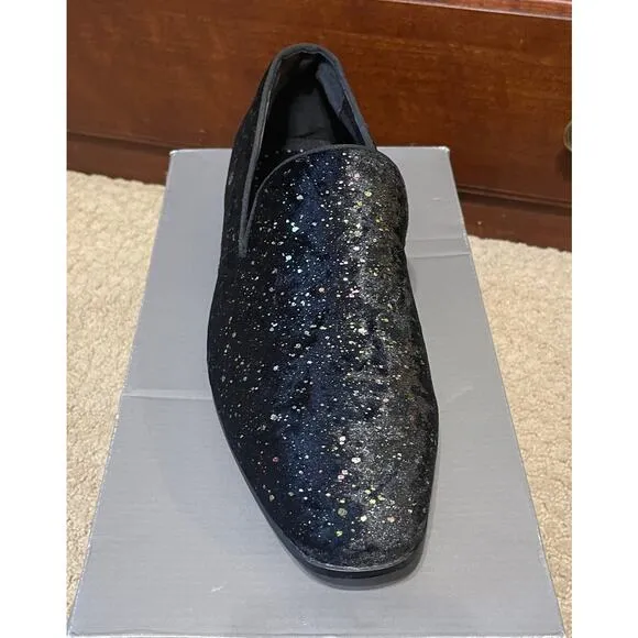 Stacy Adams Men's Stellar Glitter Plain Toe Slip On Loafer Black Velour Size 12
