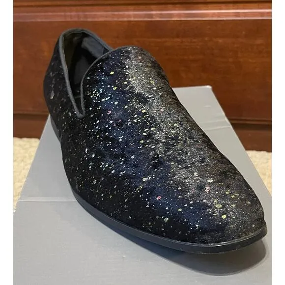 Stacy Adams Men's Stellar Glitter Plain Toe Slip On Loafer Black Velour Size 12