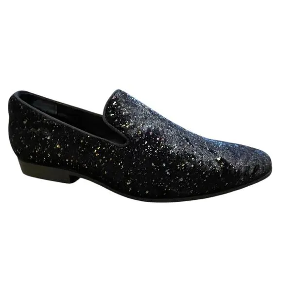 Stacy Adams Men's Stellar Glitter Plain Toe Slip On Loafer Black Velour Size 12