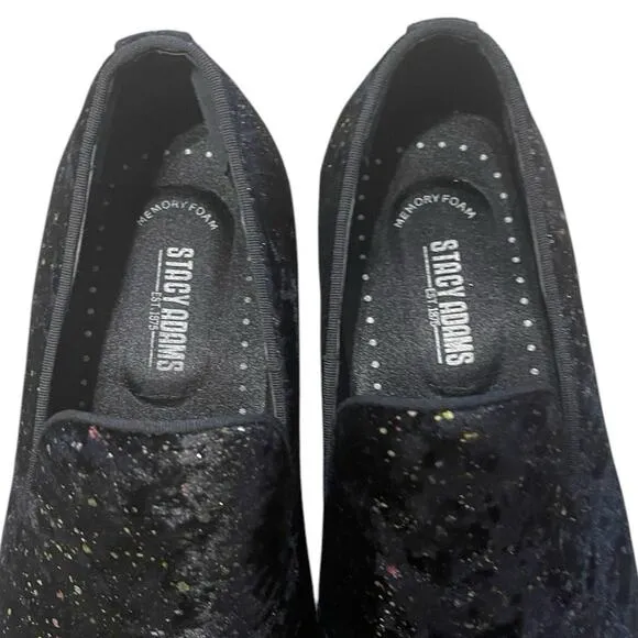 Stacy Adams Men's Stellar Glitter Plain Toe Slip On Loafer Black Velour Size 12