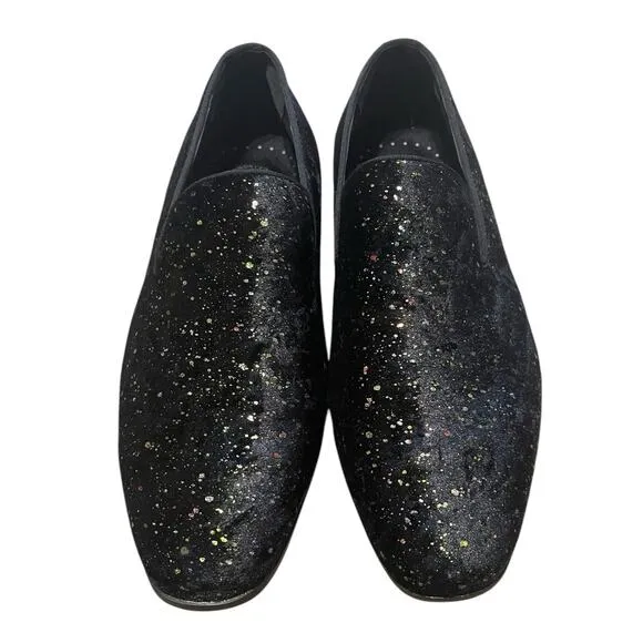 Stacy Adams Men's Stellar Glitter Plain Toe Slip On Loafer Black Velour Size 12