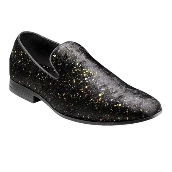 Stacy Adams Men's Stellar Glitter Plain Toe Slip On Loafer Black Velour Size 12