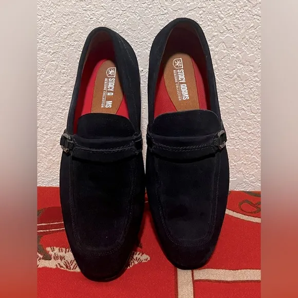 Stacy Adams Quillan Moc Toe Ornament Slip On Navy Suede Loafer. 9M